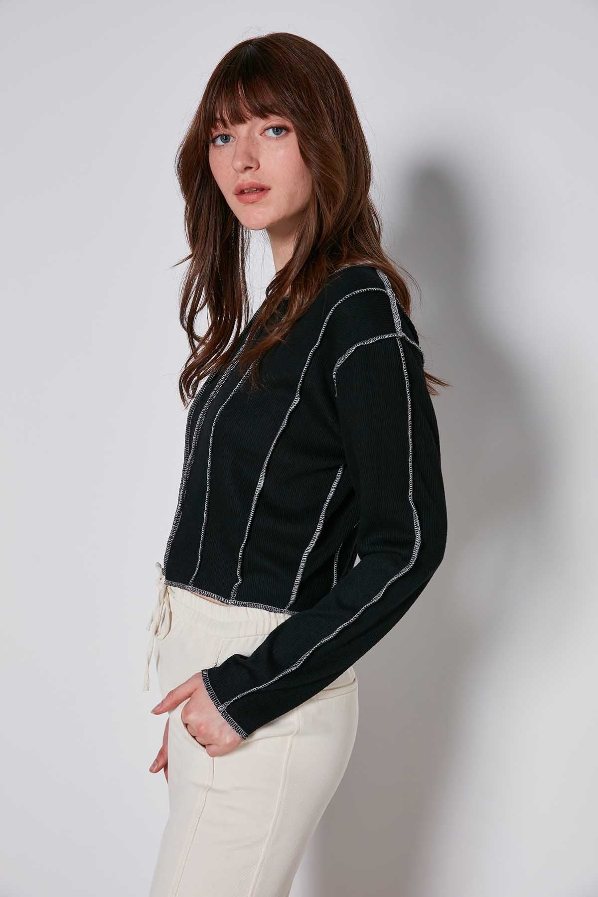 CROP PATCHWORK KNITTED BLOUSE