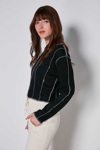 CROP PATCHWORK KNITTED BLOUSE