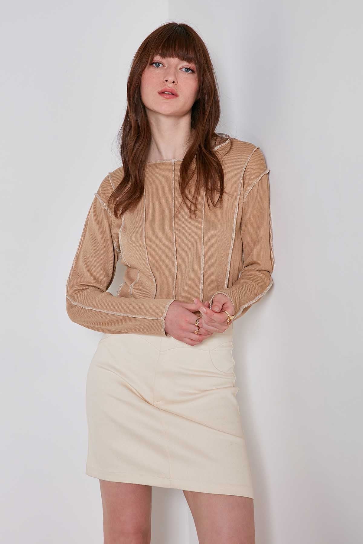 CROP PATCHWORK KNITTED BLOUSE