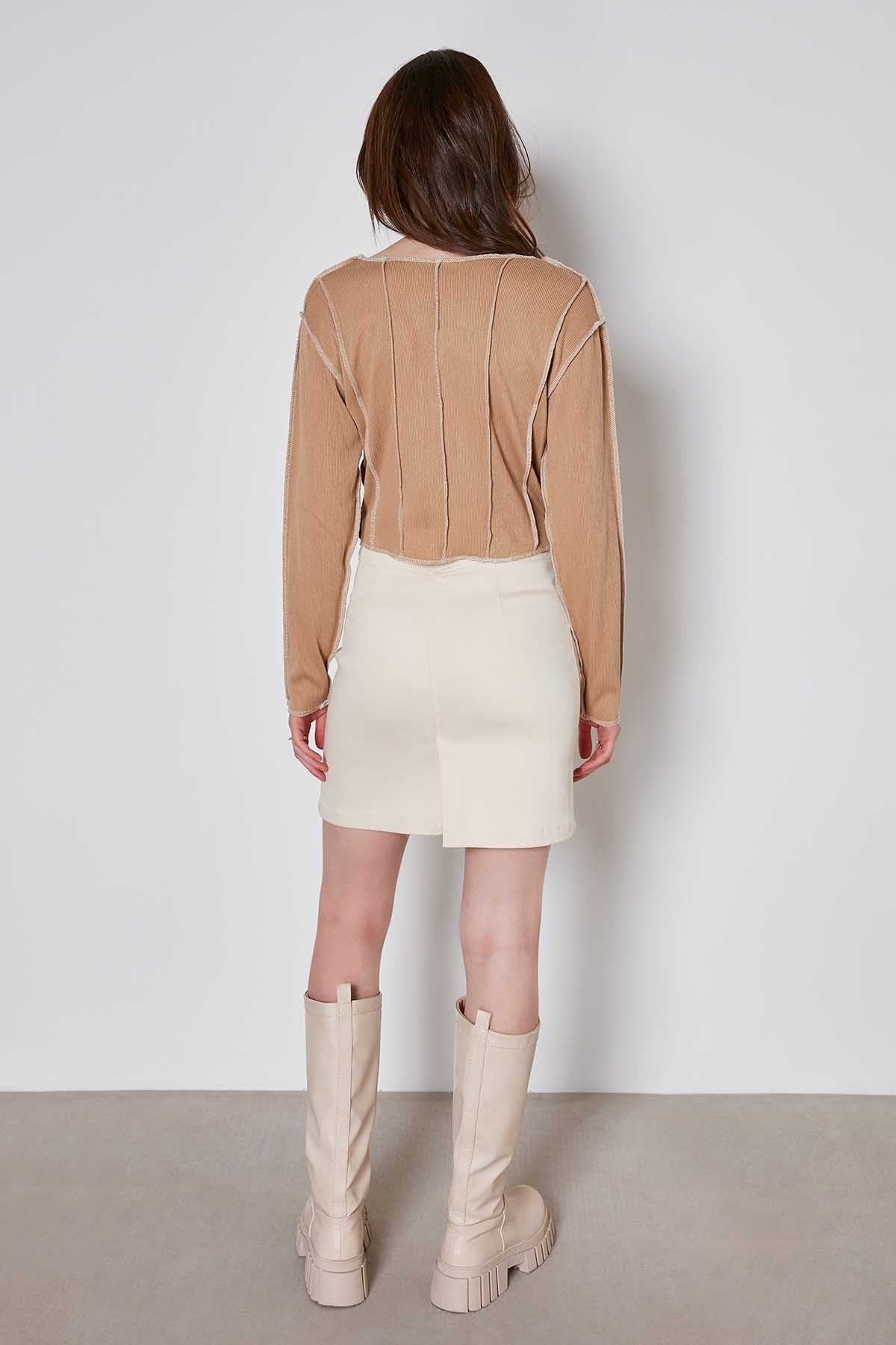 CROP PATCHWORK KNITTED BLOUSE