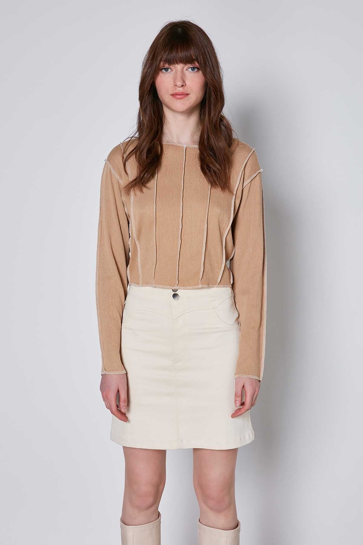 CROP PATCHWORK KNITTED BLOUSE