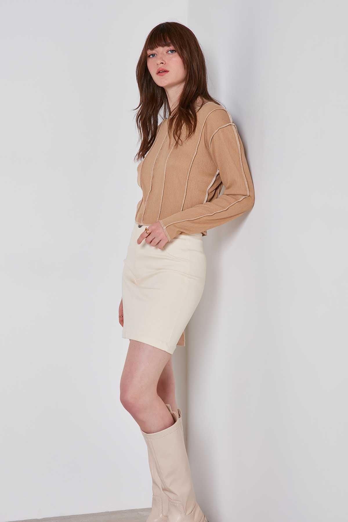 CROP PATCHWORK KNITTED BLOUSE
