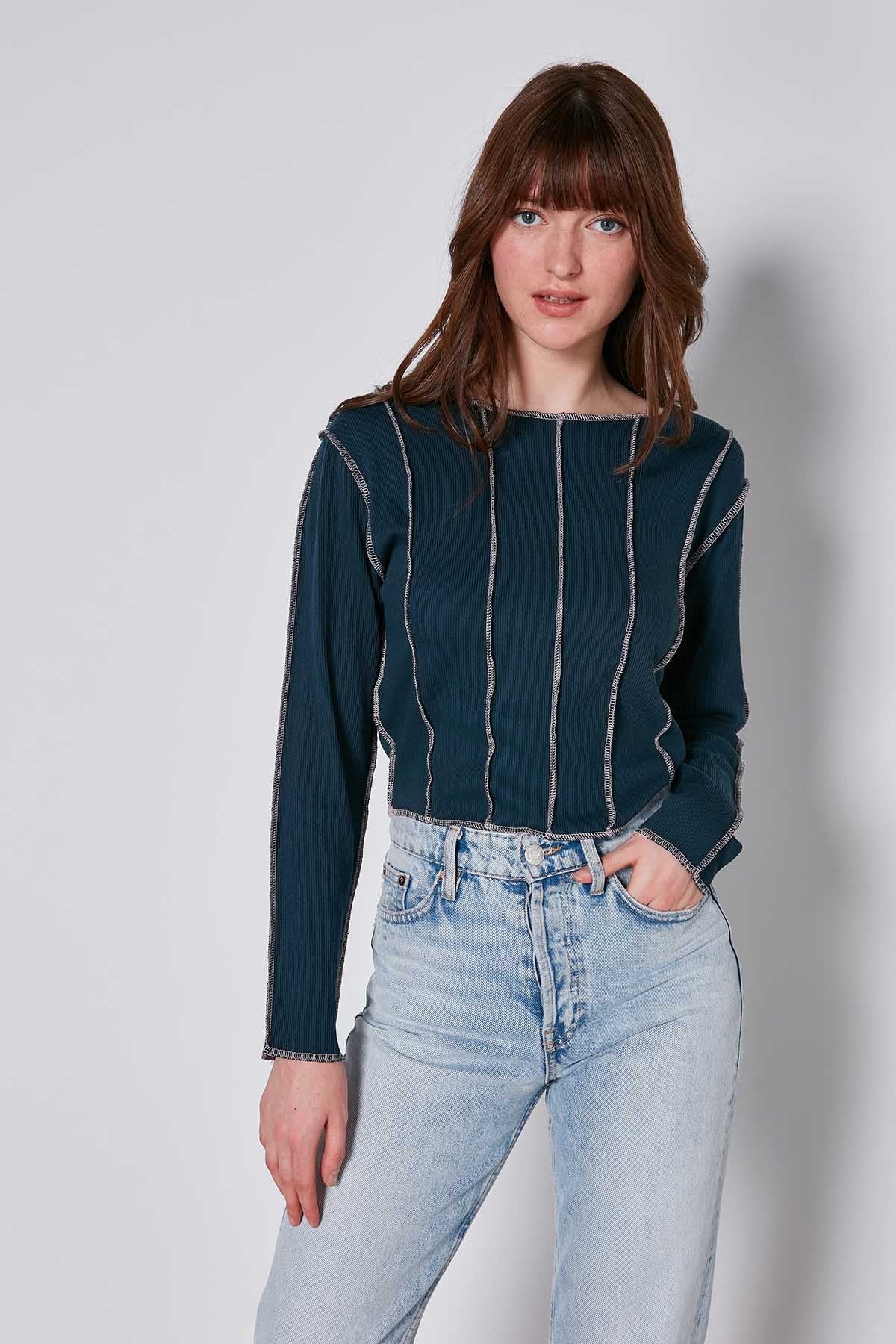 CROP PATCHWORK KNITTED BLOUSE