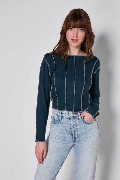 CROP PATCHWORK KNITTED BLOUSE