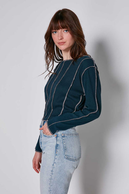 CROP PATCHWORK KNITTED BLOUSE