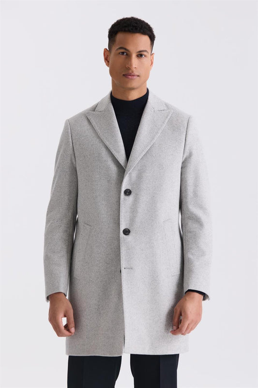 Gray Comfort Fit Sharp Collar Fish Back Wool Patterned Collar Jacket