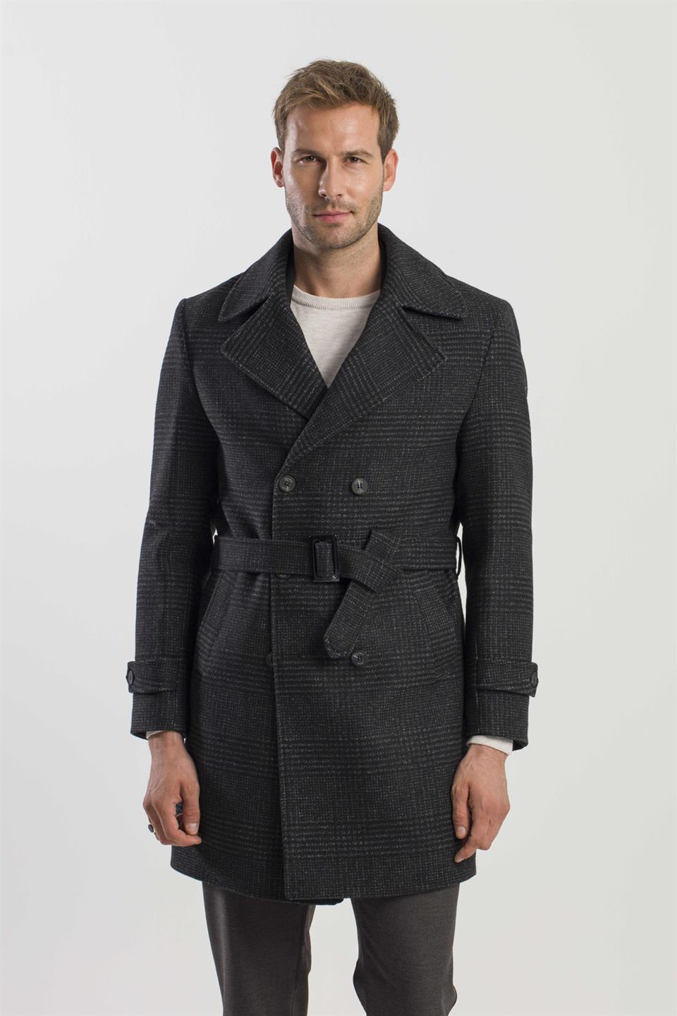Black Slim Fit Sailor Collar Scottish Wool Jacket