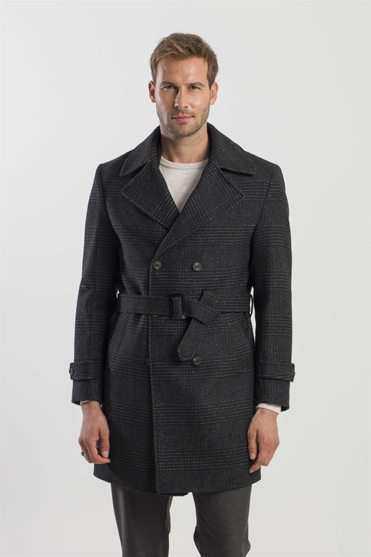 Black Slim Fit Sailor Collar Scottish Wool Jacket