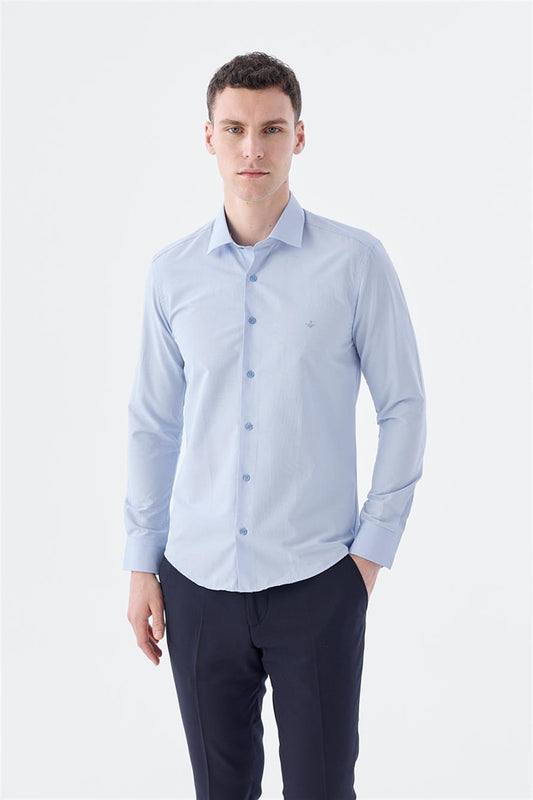 Blue Slim Fit Classic Collar Long Sleeve Classic Model Shirt With A Wide Collar