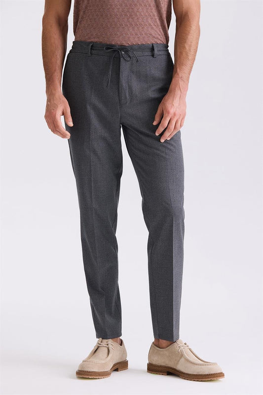 Dark Navy Comfort Fit With Elastic Wool Fabric Trousers