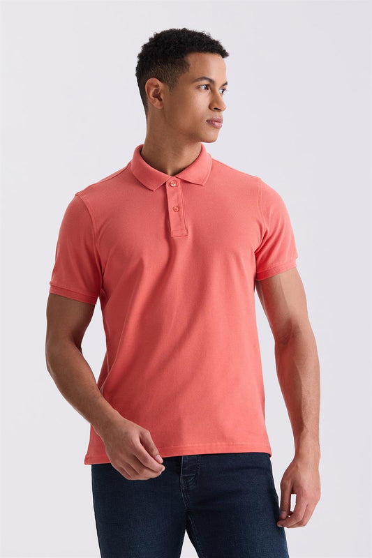 Salmon Slim Fit Polo Collar T Shirt.
