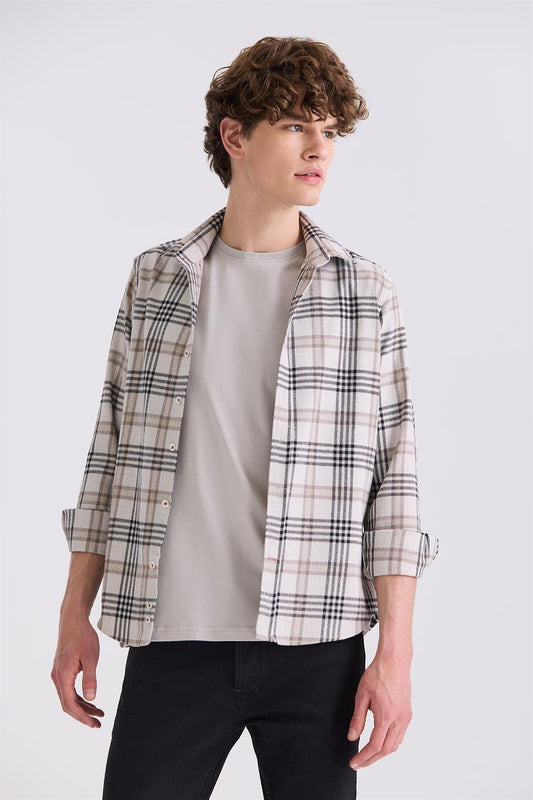 Beige Slim Fit Top Buttoned T Shirt