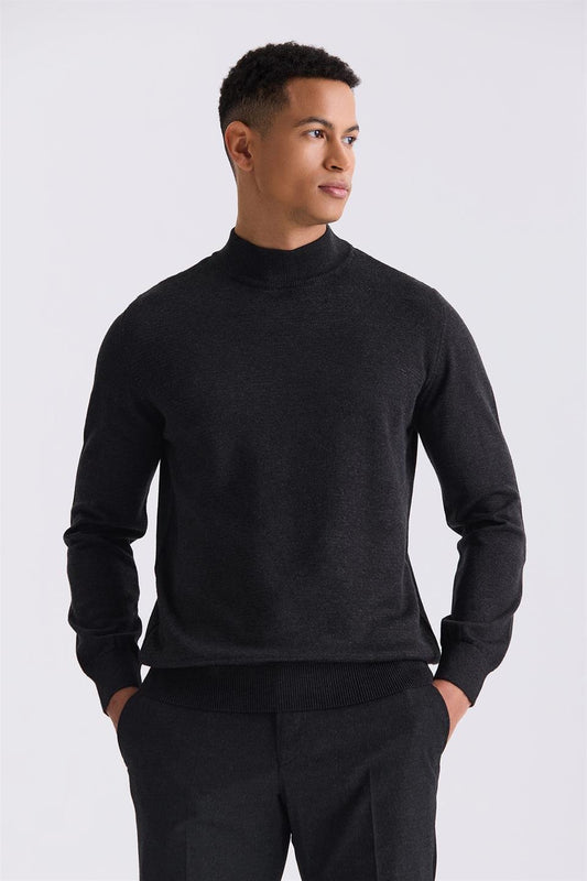 Anthracite Slim Fit Half Sailor Collar Knitted Sweater