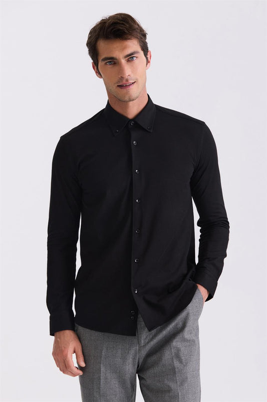 Black Comfort Fit Collar Shirt With Buttons