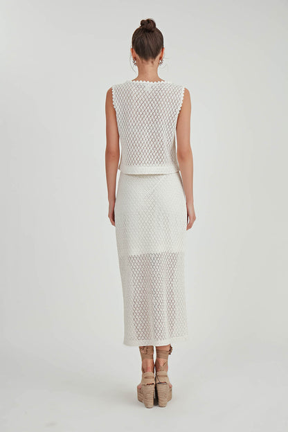 LACE EMBROIDERED MIDI HEIGHT SKIRT