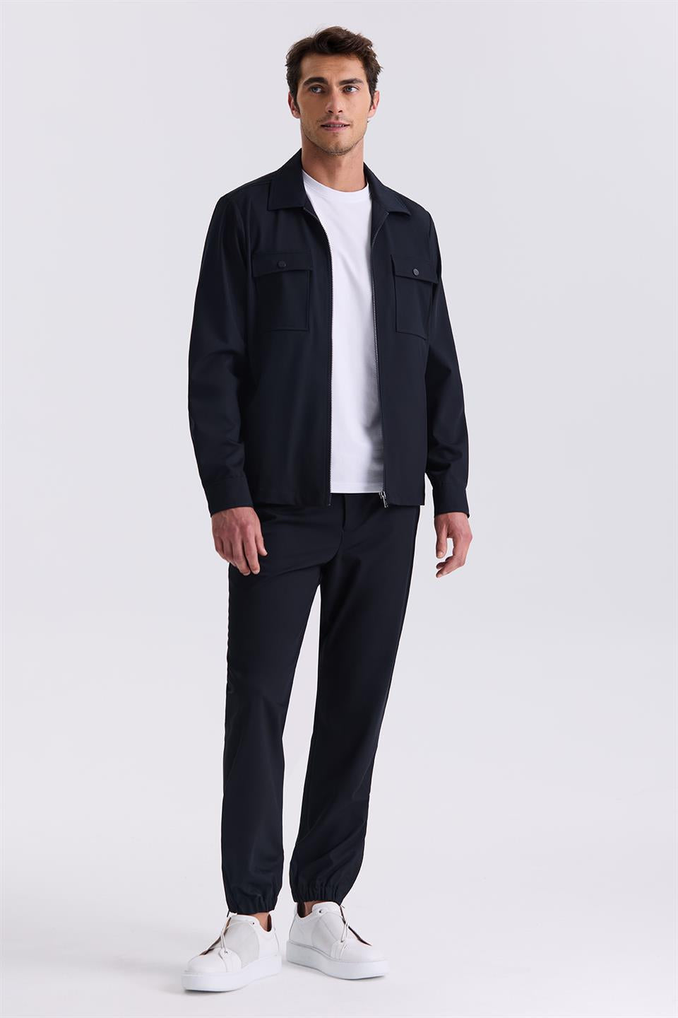 Navy Slim Fit Shirt Collar And Sports Suit