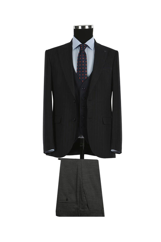 Navy Slim Fit Sharp Collar Striped Combined Suit