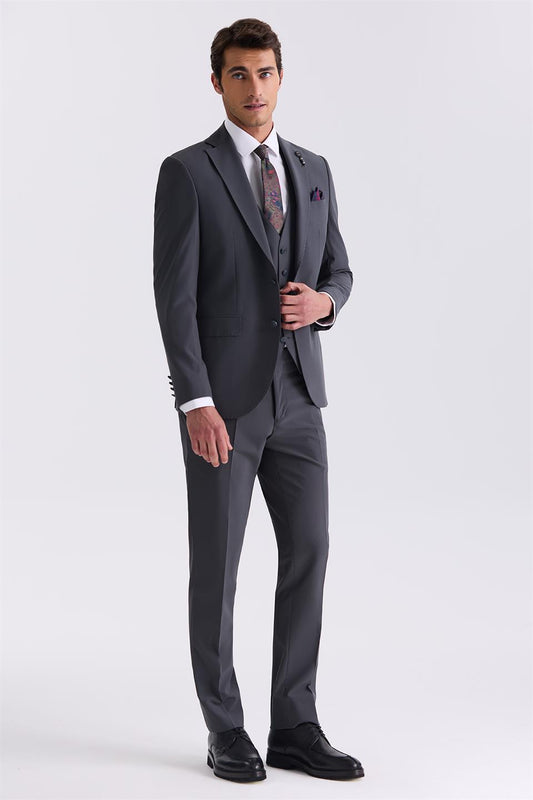Anthracite Slim Fit Single Collar Suit With A Coat