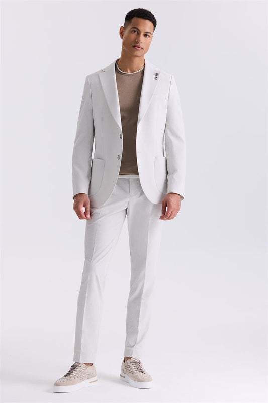 White Stone Slim Fit Single Collar Sports Suit