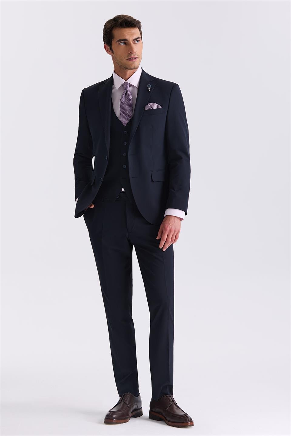 Navy Slim Fit Single Collar Suit With A Coat