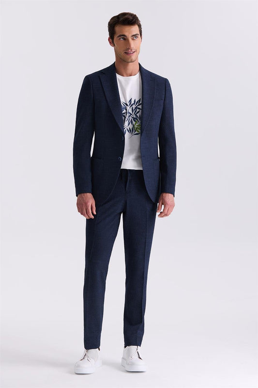 Navy Slim Fit Single Collar Sports Suit