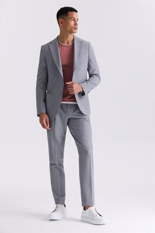 Slim Fit Grey Single Collar Sports Suit
