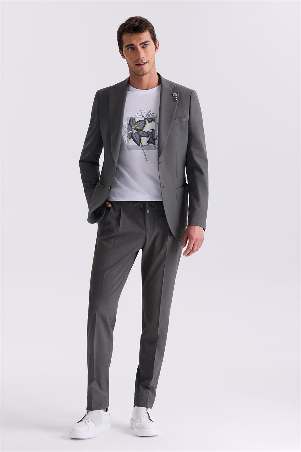 Khaki Slim Fit Single Collar Sports Suit