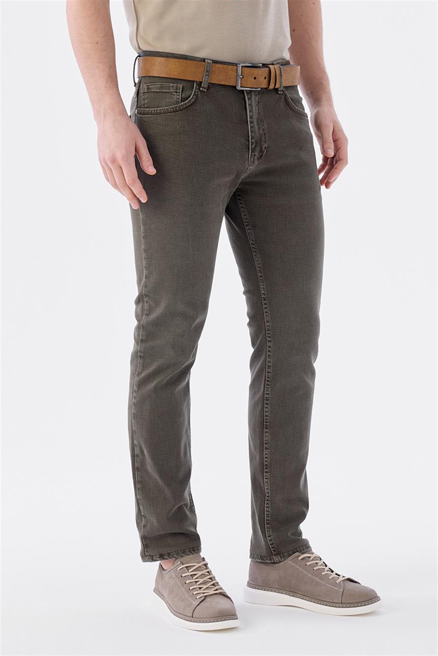 Coffee Slim Fit Cotton Jeans Trousers