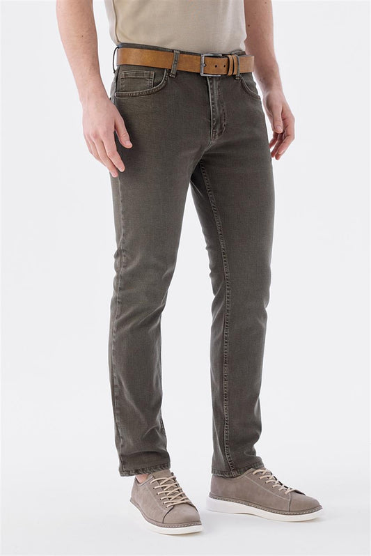 Coffee Slim Fit Cotton Jeans Trousers