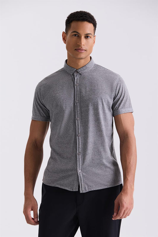 Black Slim Fit Shirt Collar T Shirt With Buttons