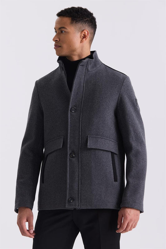 Anthracite Regular Fit Judge Collar Sports Jacket With Wool
