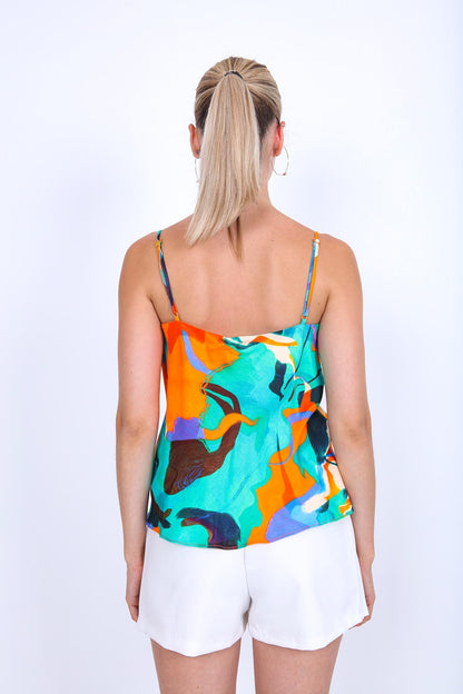 DEGAJE COLLAR PATTERNED STRING STRAP BLOUSE