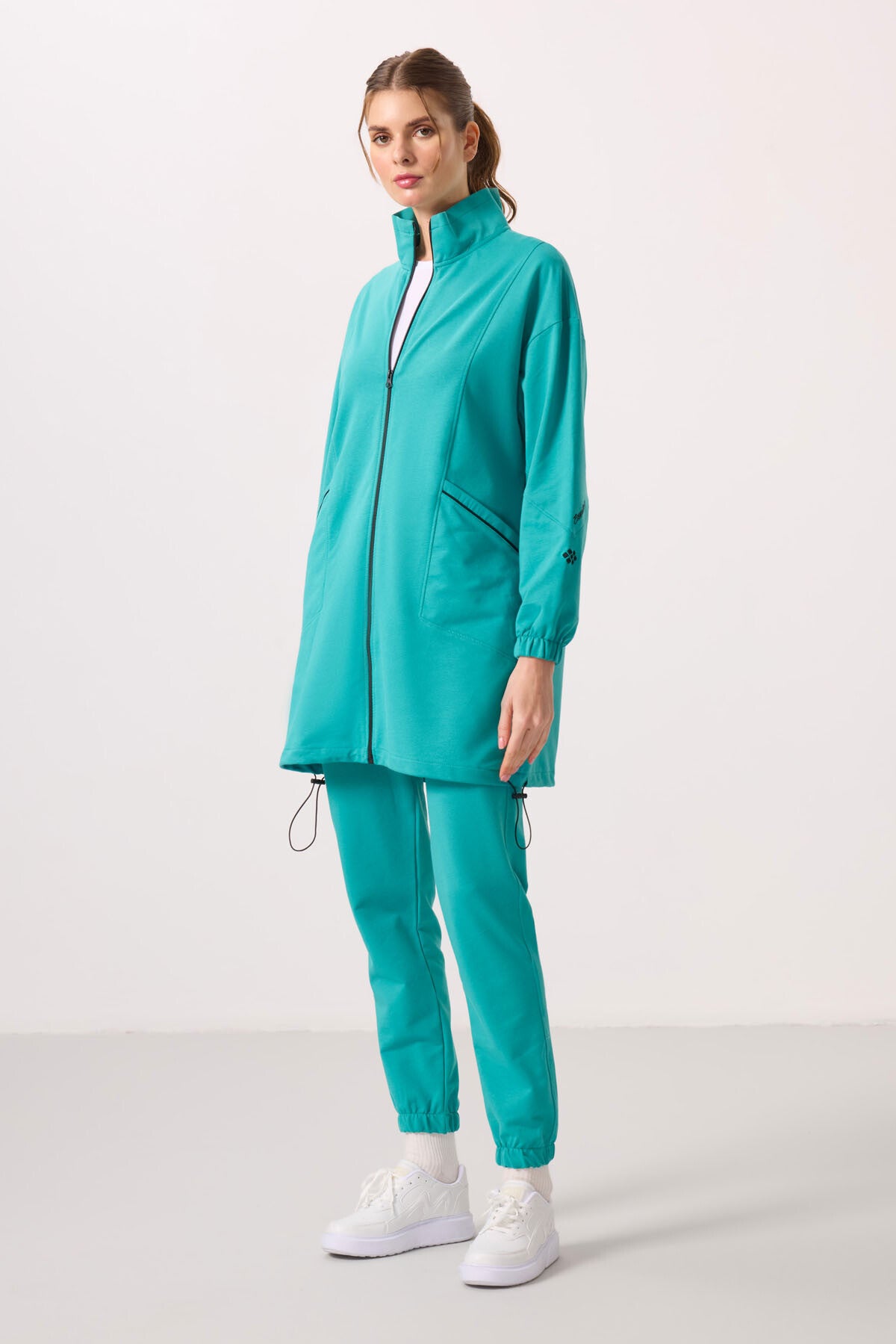 Stand-Up Collar Zippered Comfort Fit Women's Tracksuit Tunic Set - 95345