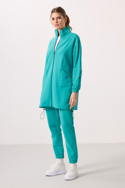 Stand-Up Collar Zippered Comfort Fit Women's Tracksuit Tunic Set - 95345