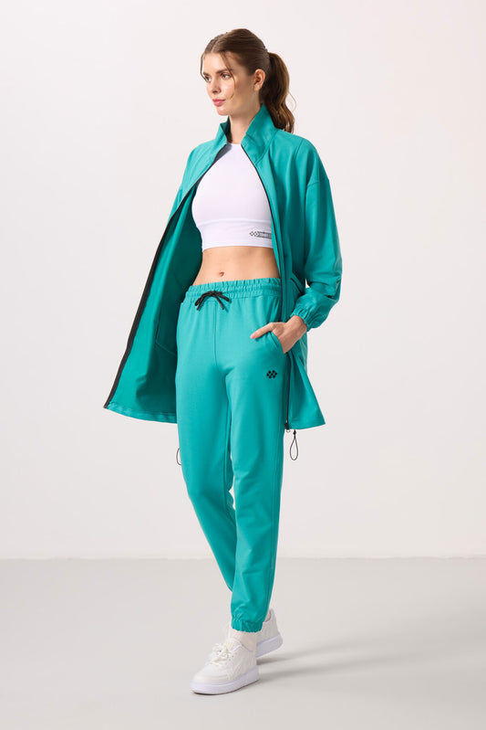 Stand-Up Collar Zippered Comfort Fit Women's Tracksuit Tunic Set - 95345