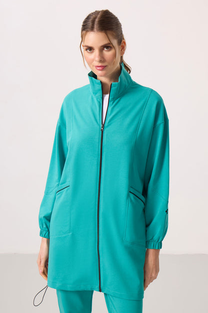 Stand-Up Collar Zippered Comfort Fit Women's Tracksuit Tunic Set - 95345