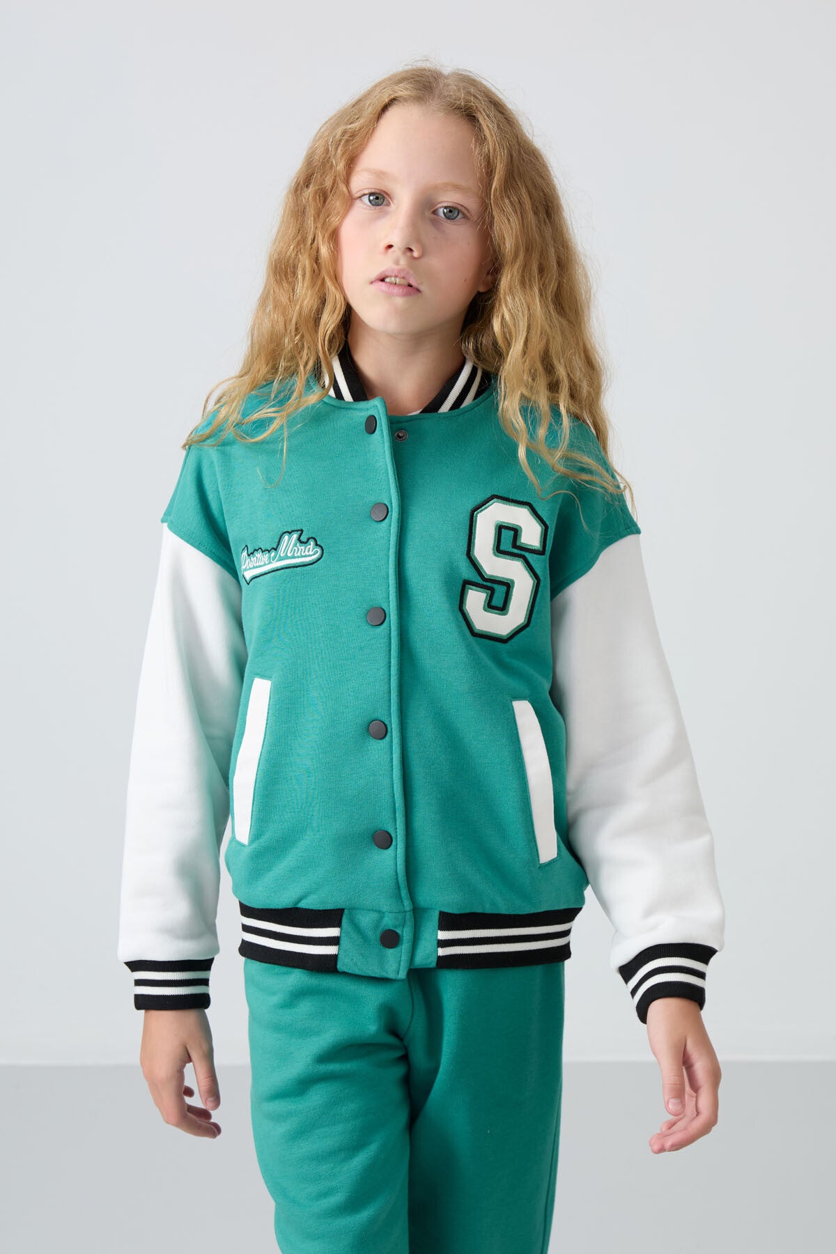 Cotton Fluffy Lined Soft Textured Standard Fit Embroidered Girls' College Jacket - 75163