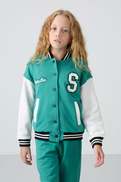 Cotton Fluffy Lined Soft Textured Standard Fit Embroidered Girls' College Jacket - 75163