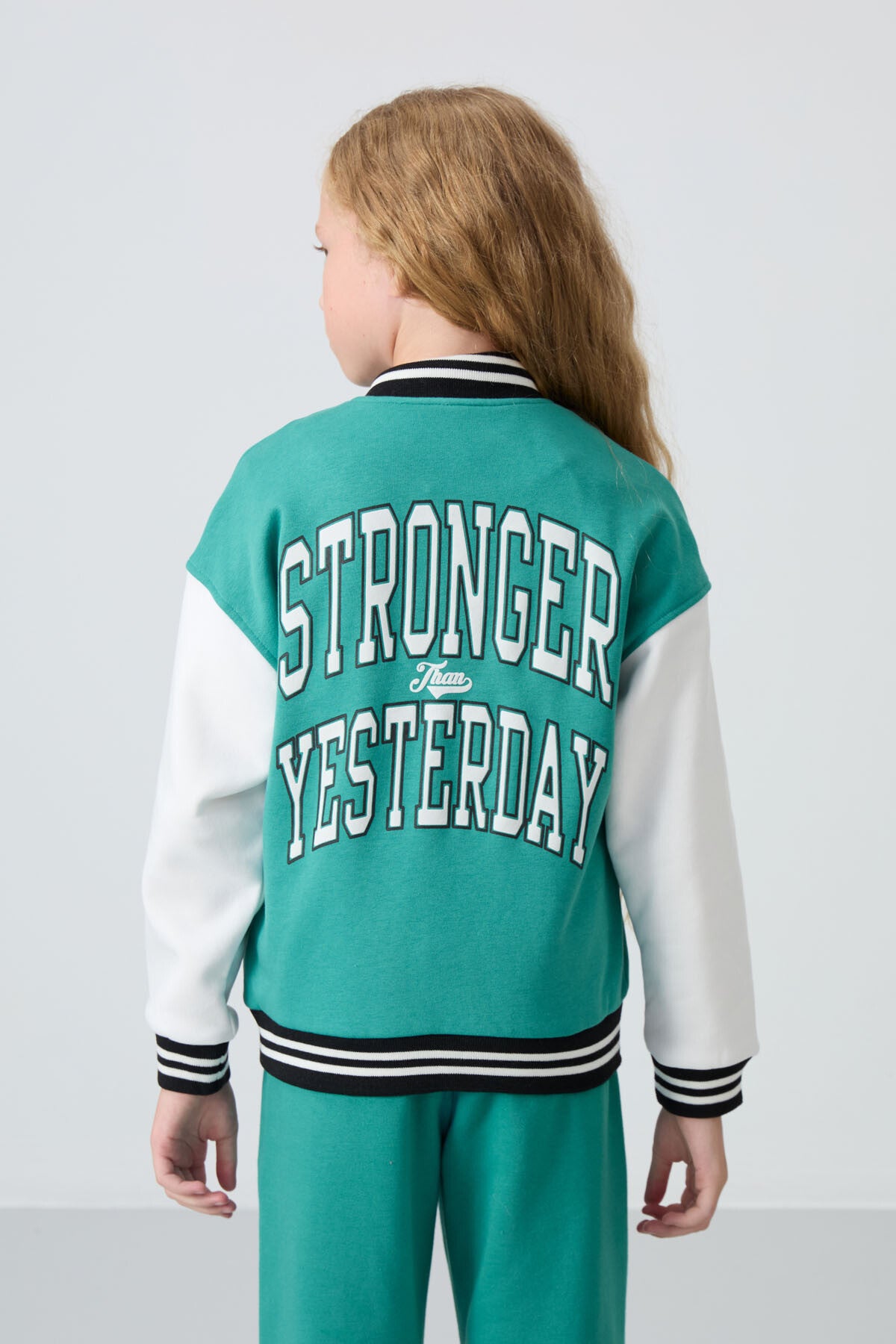 Cotton Fluffy Lined Soft Textured Standard Fit Embroidered Girls' College Jacket - 75163
