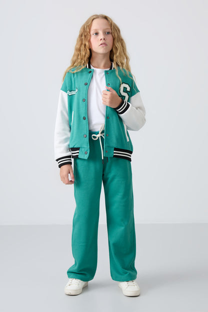 Cotton Fluffy Lined Soft Textured Standard Fit Embroidered Girls' College Jacket - 75163