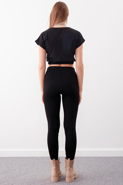HIGH-WAIST TIGHTS WITH LEATHER STRIPES
