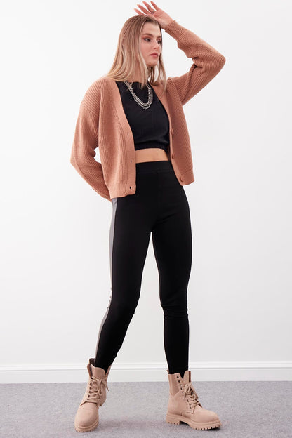 HIGH-WAIST TIGHTS WITH LEATHER STRIPES
