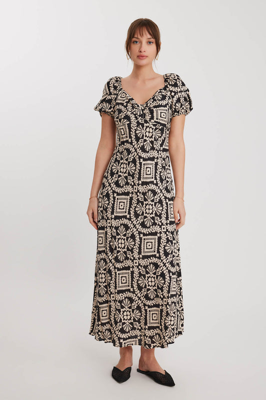 ETHNIC PATTERNED LOOSE SLEEVE LONG DRESS