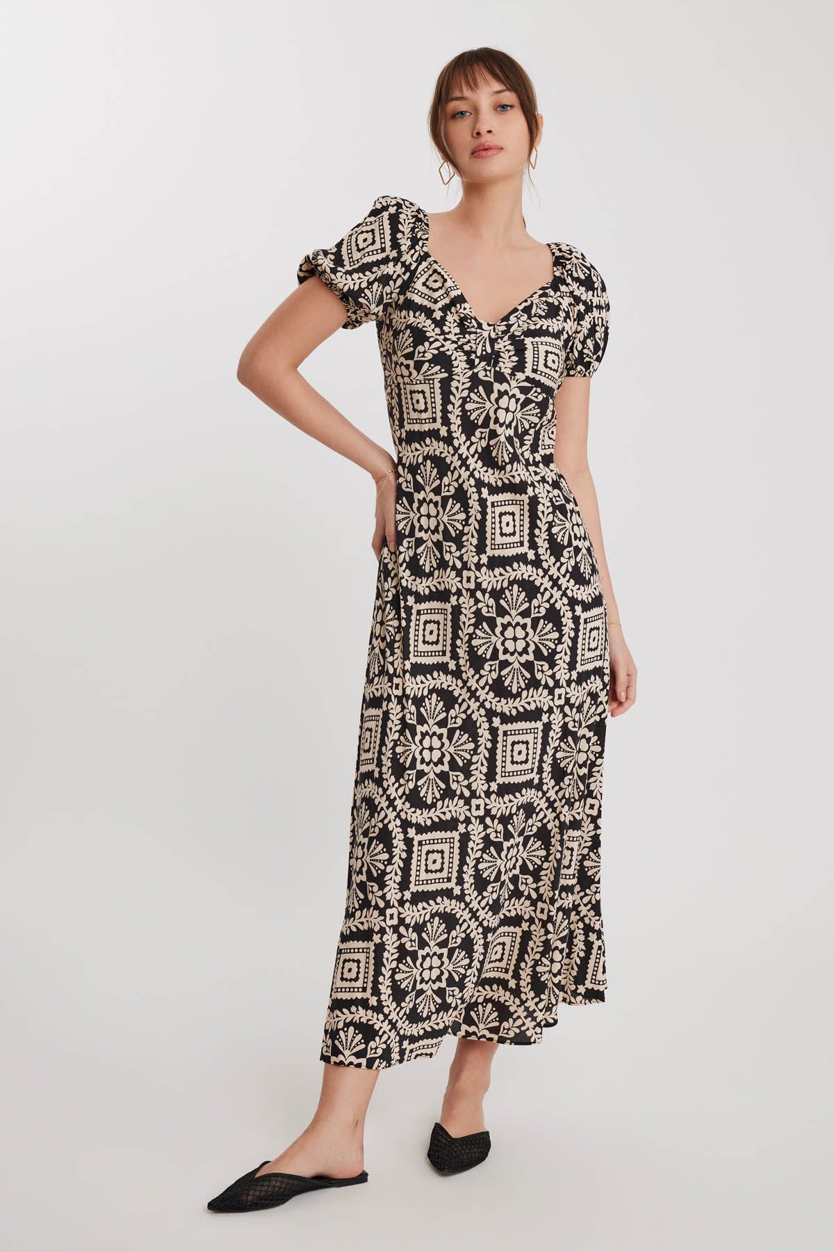 ETHNIC PATTERNED LOOSE SLEEVE LONG DRESS