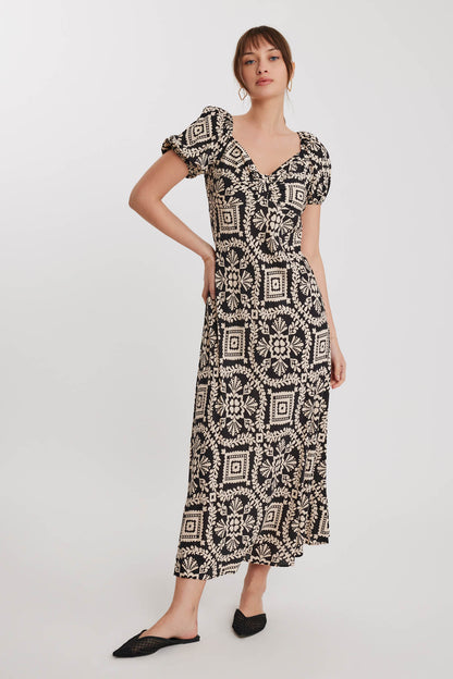 ETHNIC PATTERNED LOOSE SLEEVE LONG DRESS