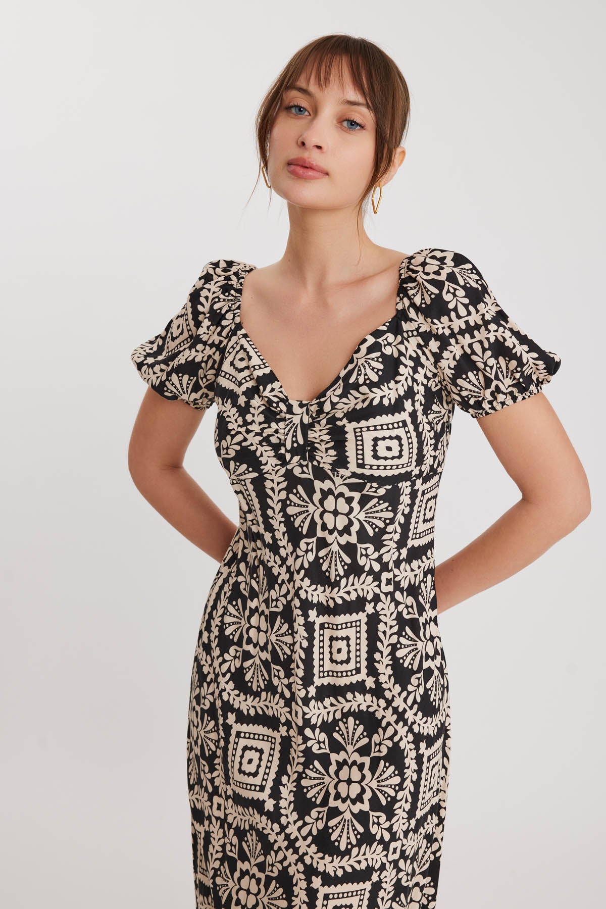 ETHNIC PATTERNED LOOSE SLEEVE LONG DRESS