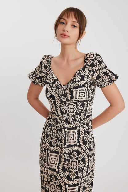 ETHNIC PATTERNED LOOSE SLEEVE LONG DRESS