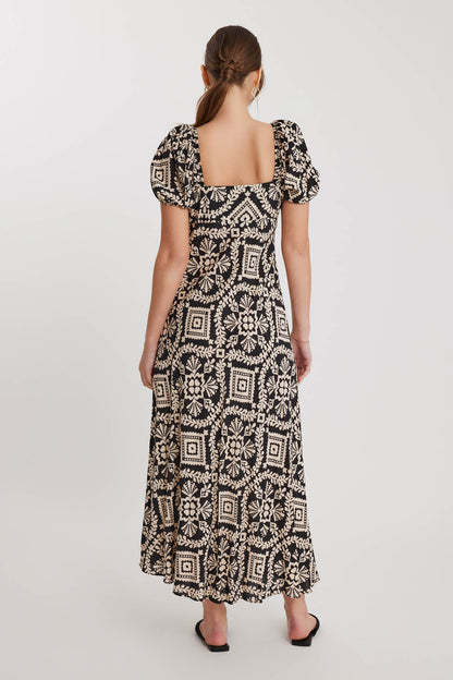 ETHNIC PATTERNED LOOSE SLEEVE LONG DRESS