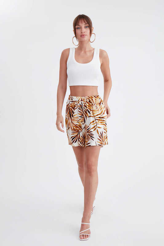 LEAF PATTERNED WAIST ELASTANE SHORTS