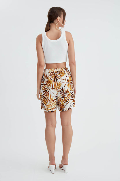 LEAF PATTERNED WAIST ELASTANE SHORTS